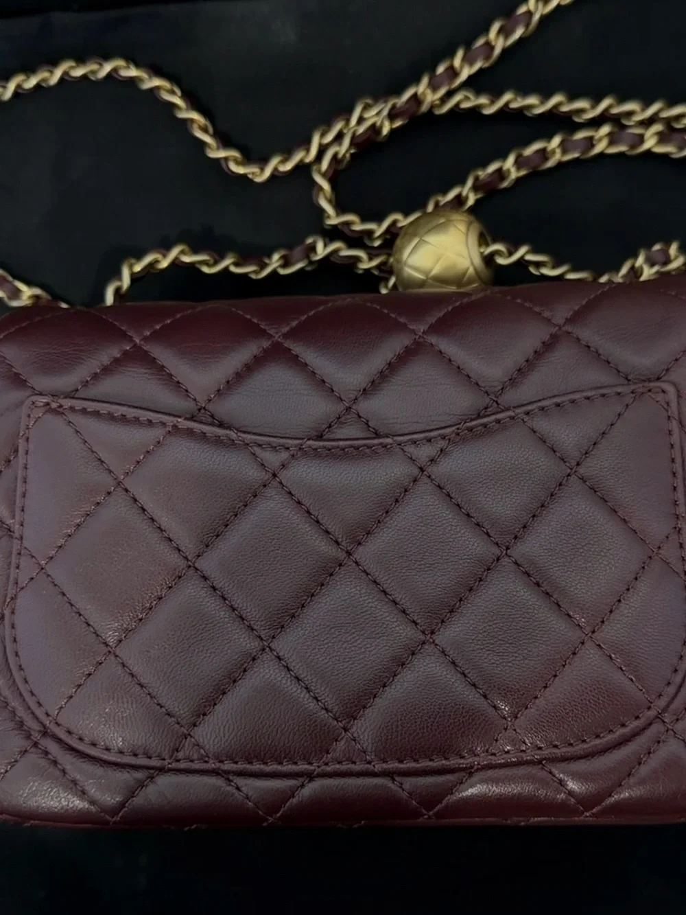 CHANEL Quilted Lambskin Shoulder Bag in Burgundy with Gold Hardware